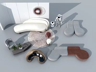 Modern Fabric Sofa Set With Round Coffee Table And Area Rug Decorative Pillows 3d model