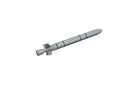 Military Missile 3D Model With Cylindrical Body Blue Stripes And Tail Fins Design 3d model