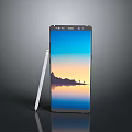Modern Sleek Smartphone With Stylus Pen And Scenic Wallpaper On Black Background