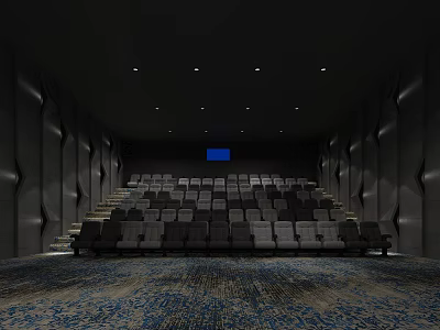 Modern Cinema Interior With Rows Of Comfortable Seats Large Screen And Textured Walls 3d model