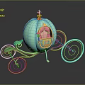 Blue Fairy Tale Pumpkin Carriage With Golden Accents Pink Interior And Green Wheels