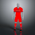 Red Sports Uniform Set With Brand Logo Matching Shorts And Socks