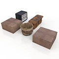 Rustic Storage Furniture With Brown Boxes Black Box Woven Basket And Strapped Chest