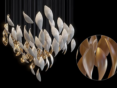 Modern Curved Leaf Shaped Chandelier Showcasing Elegant Metallic And Glass Details With Close Up View 3d model