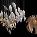 Modern Curved Leaf Shaped Chandelier Showcasing Elegant Metallic And Glass Details With Close Up View
