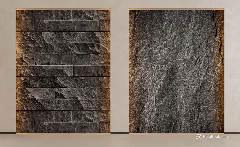 Modern Bedroom Accent Wall With Irregular Stone Tiles And Smooth Texture 3d model