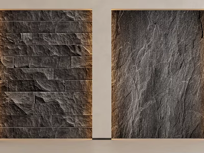 Modern Bedroom Accent Wall With Irregular Stone Tiles And Smooth Texture 3d model