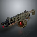 Futuristic Tactical Weapon With Mechanical Structure Red Accents And Advanced Barrel Design