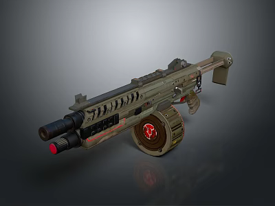 Futuristic Tactical Weapon With Mechanical Structure Red Accents And Advanced Barrel Design 3d model