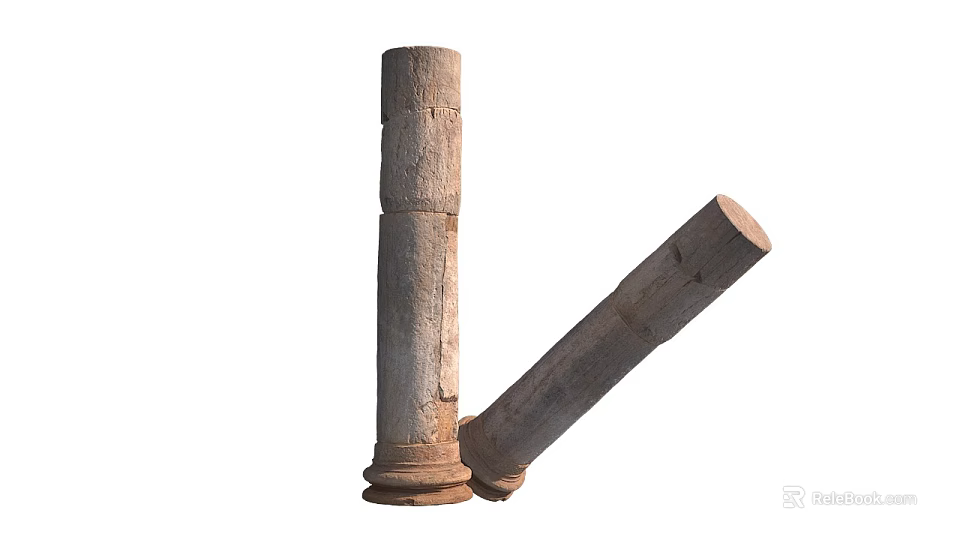 Stone and Wood Pillars with Antique Rustic Textured Surfaces for Decorative Use 3d model