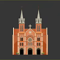 European Style Architecture With Red Roof Tall Spires Arched Windows And Clock Tower