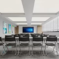 Modern Conference Room With Long Table Black Chairs Glass Partitions Wooden Elements And Smooth Floor