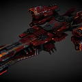 Red and Black Armored Spaceship in Cosmic Space Exploration with Detailed Sci Fi Engineering
