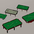 Assorted Billiard Tables With Cues And Colored Balls On Different Surfaces 3d model