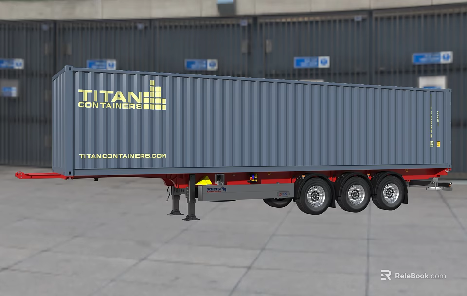 TITAN CONTAINERS Heavy Duty Container Truck With Grey Cargo Container And Multiple Wheels 3d model 