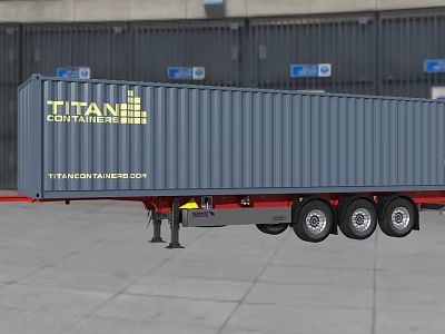 TITAN CONTAINERS Heavy Duty Container Truck With Grey Cargo Container And Multiple Wheels 3d model