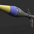 Military Rocket Launcher Weapon With Yellow Blue Warhead Metal Structure And Wooden Grip