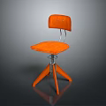 Modern Orange Chair With Wooden Seat And Backrest Metal Three Leg Spring Structure