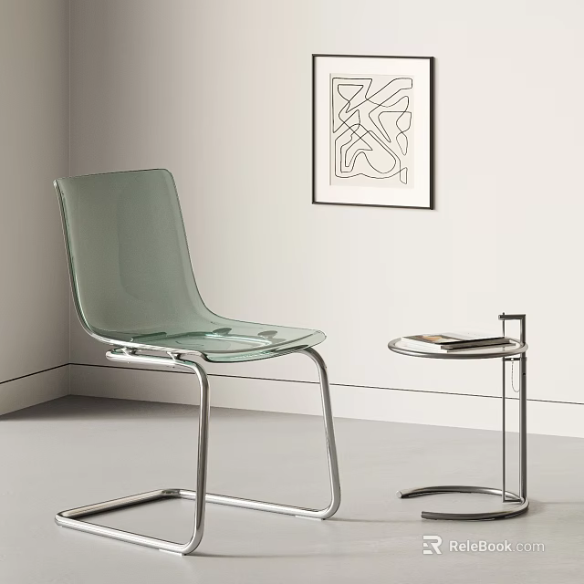 Transparent Modern Dining Chair With Metal Frame In Minimalist Interior Space 3d model 