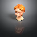 Cartoon Character Head Model With Orange Hair And Sad Expression On Dark Background With Reflection
