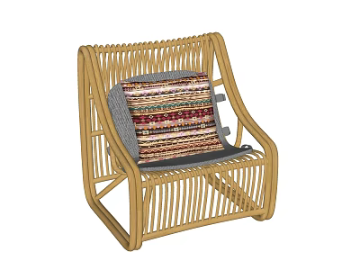 Comfortable Rattan Leisure Chair With Colorful Striped Cushion And Modern Design 3d model