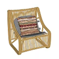 Comfortable Rattan Leisure Chair With Colorful Striped Cushion And Modern Design
