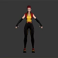 3D Character With Pink Hair Yellow Top Red Vest Black Gloves And Red Shoes