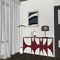 Modern Red Console Table With Geometric Design Floor Lamp Table Lamp And Framed Artwork 3d model