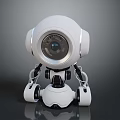 Modern White Robot Design Featuring Round Head Camera Lens And Mechanical Limbs