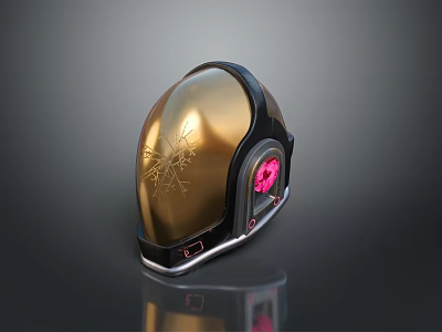 Tactical Weapon Helmet With Gold Black Decorative Pattern And Pink Circular Component 3d model