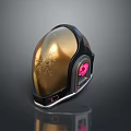 Tactical Weapon Helmet With Gold Black Decorative Pattern And Pink Circular Component