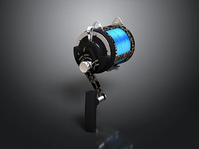 High Quality Fishing Reel With Blue Spool And Metal Handle Design 3d model