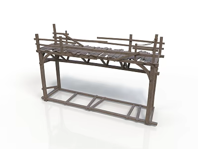 Rustic Wooden Bridge Structure With Railings For Outdoor Landscape Design 3d model