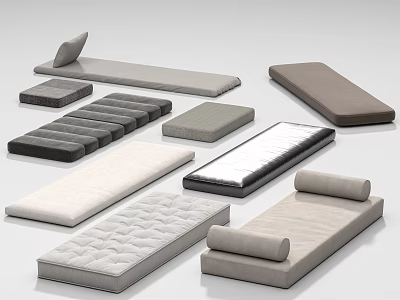 Various Types of Comfortable Mattresses and Bedding Cushions in Neutral Colors for Home Living Spaces 3d model