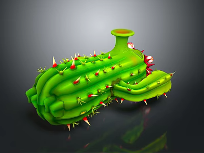 Green Spacecraft Model With Spiked Antennas And Base Structure Design 3d model