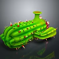 Green Spacecraft Model With Spiked Antennas And Base Structure Design 3d model
