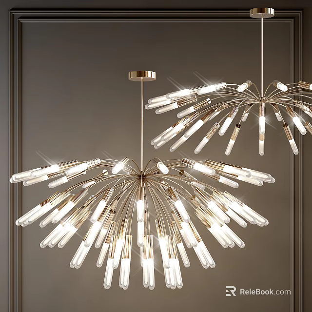 Modern Luxury Chandelier With Brass Frame Radiant Glass Tubes And Bright Lighting 3d model 