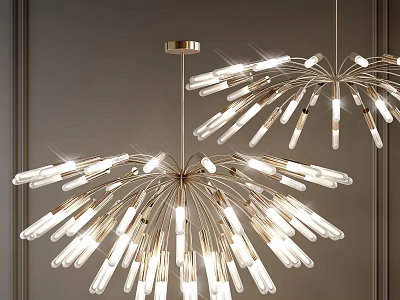 Modern Luxury Chandelier With Brass Frame Radiant Glass Tubes And Bright Lighting 3d model