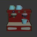 Red Electric Coffee Machine With Dual Blue Cups On Top And Single Cup Below