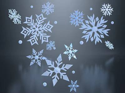 Decorative Snowflake Ornaments With Various Sizes Light Blue Shimmer And Small Crystal Dots 3d model