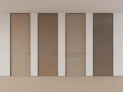 Modern Wooden Hinged Doors With Different Tones On White Wall Background 3d model