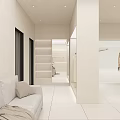 Minimalist Modern Clothing Store Interior With Light Beige Tones Racks Wooden Column And Display Platform