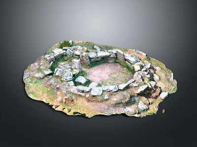 Ancient Circular Wood And Stone Structure With Grass Moss And Central Open Area 3d model