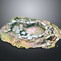 Ancient Circular Wood And Stone Structure With Grass Moss And Central Open Area