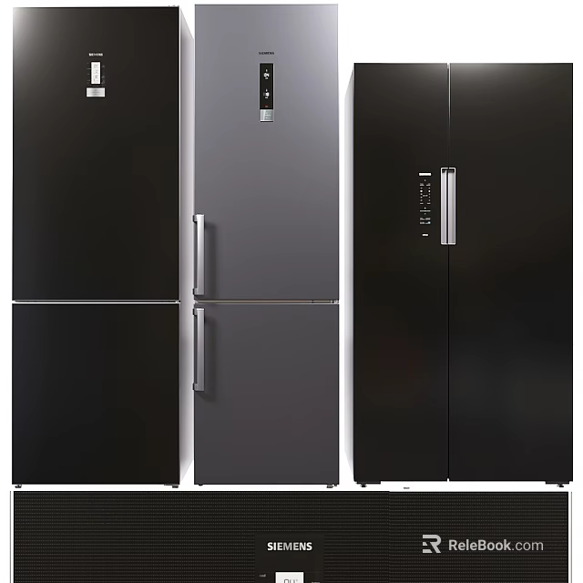 Modern Refrigerators And Freezers In Black Silver With Various Door Styles 3d model 