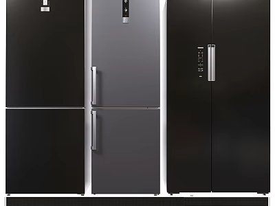 Modern Refrigerators And Freezers In Black Silver With Various Door Styles 3d model