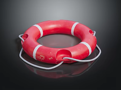 Red Lifebuoy With White Stripes And Attached Rope For Safety Equipment 3d model