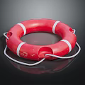 Red Lifebuoy With White Stripes And Attached Rope For Safety Equipment