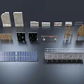 Diverse Scene Components With Wall Panels Railings Solar Panels And Scaffolding 3d model