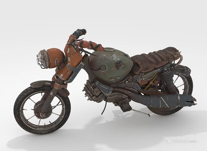 Vintage Retro Motorcycle With Rusty Metal Body Leather Seat And Classic Headlight Design 3d model 